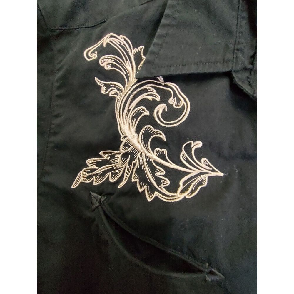Roper Embroidered Shirt Men's L Guns Pistols Smile Pockets Black Snap Western - Picture 3 of 11
